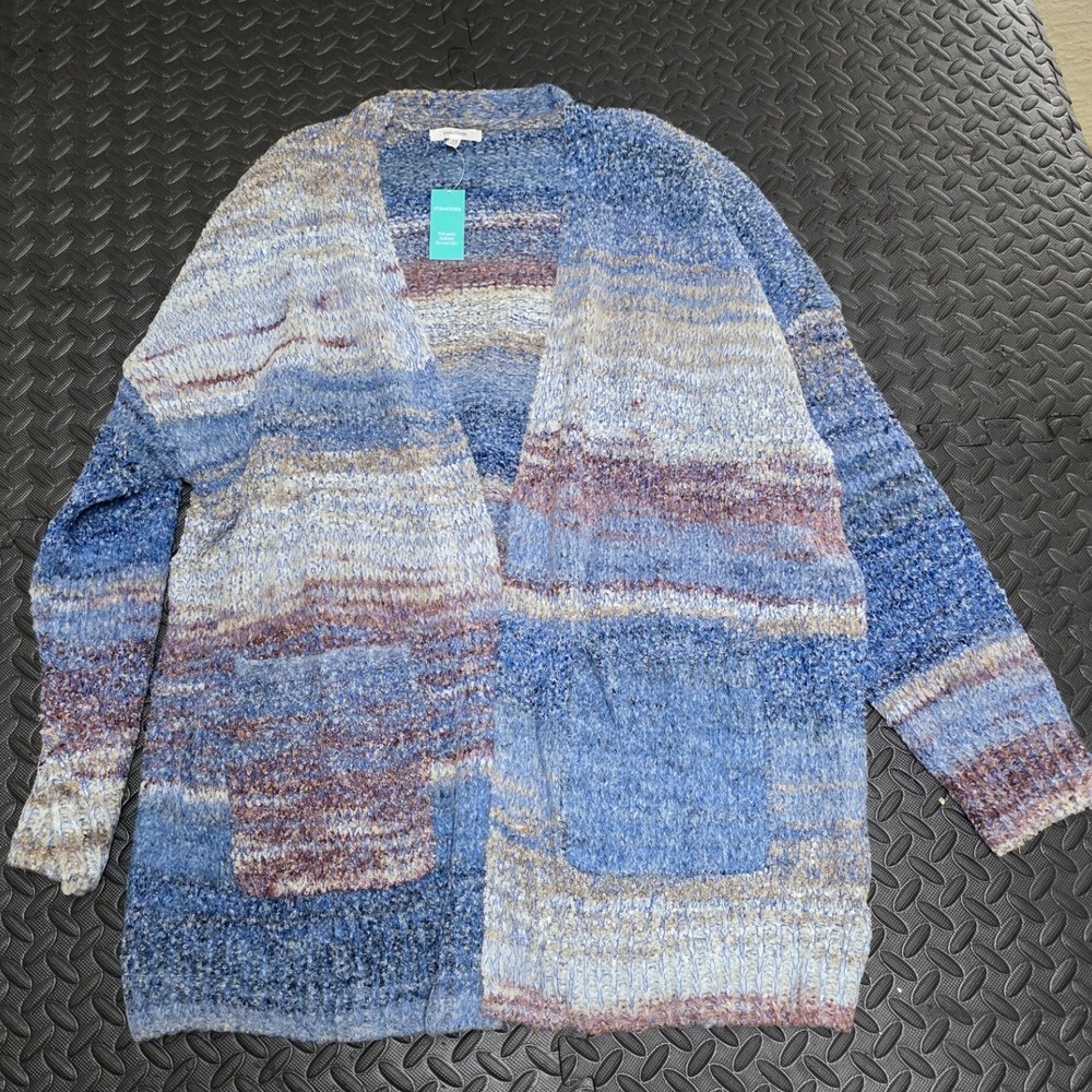 Maurices Womens 2X Blue Space Dye Boucle Knit Open Front Cardigan Sweater NWT